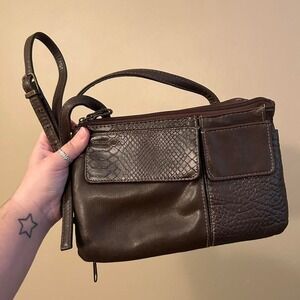 Y2K 90s Style Brown Crossbody Faux Leather Faux Snake Skin Patchwork Style Purse